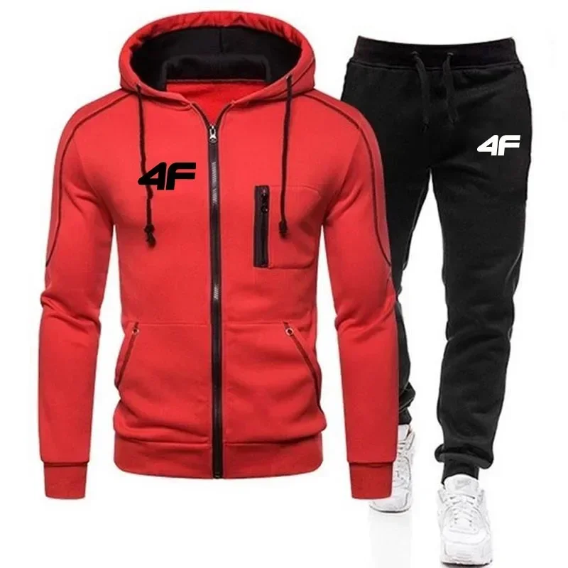 A warm sportswear set of 2-piece zipper hooded sweatshirt and pants for the 2025 new European and American men's sportswear autu