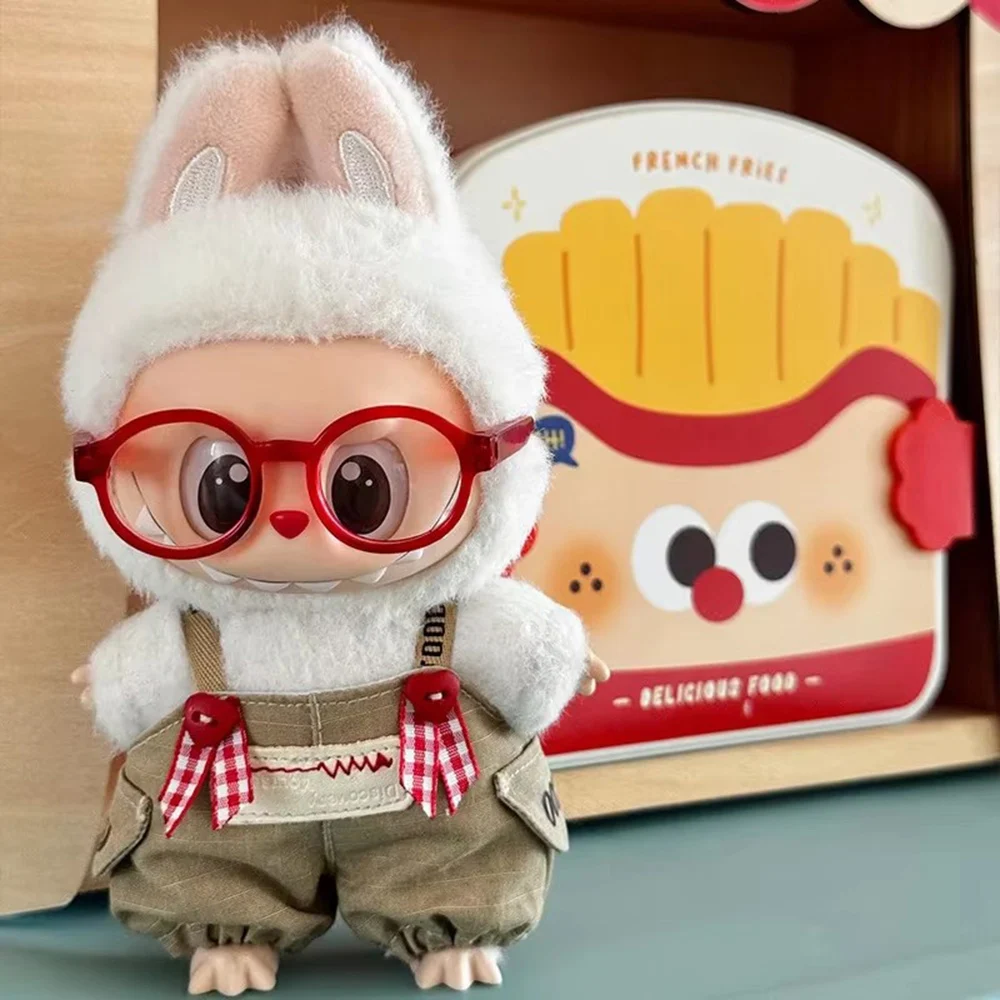 Clothing for 15-17cm Labubu Cute Little Bear Clothes Hair Hoop Set Overalls Outfit Accessories Gift [No Doll]