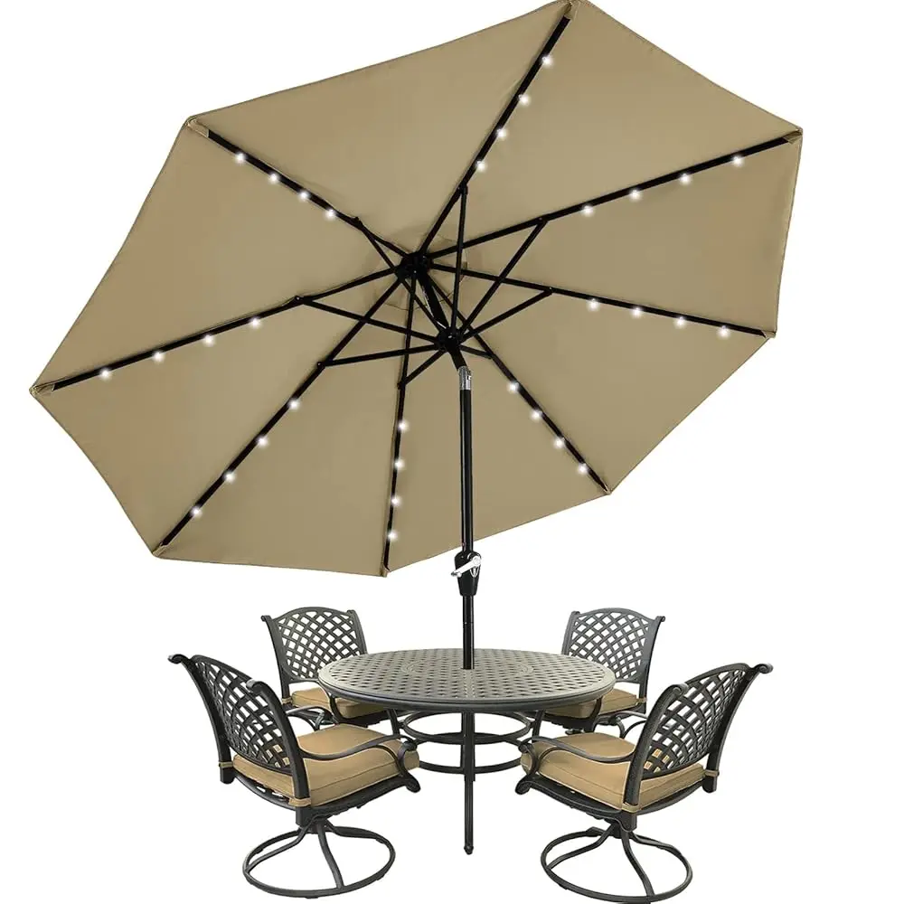 

Patio Umbrella With 32 Solar Led Lights -8 Ribs (9Ft,Khaki)