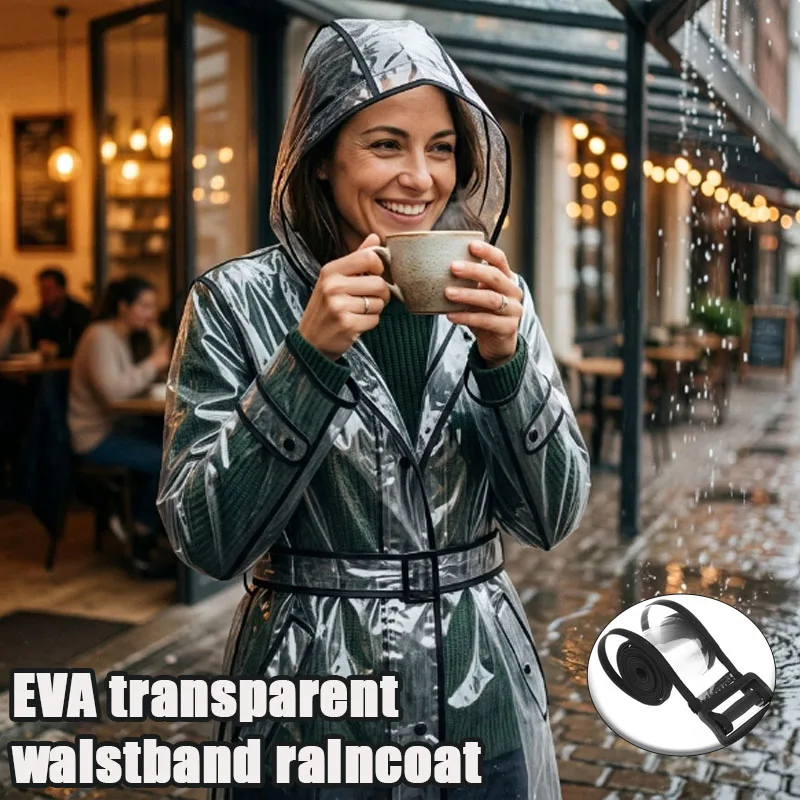 1-2PCS EVA Clear Rainwear Korean Casual Long Coat with Belt Lightweight Waterproof Poncho for Men Women Outdoor Hiking