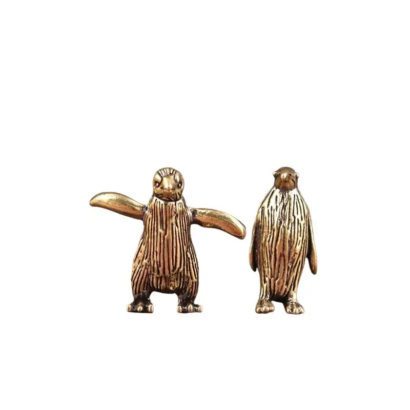 Funny Brass Standing Little Penguin Statue Desktop Decor Trinkets Cute Marine Animal Craft For Kids