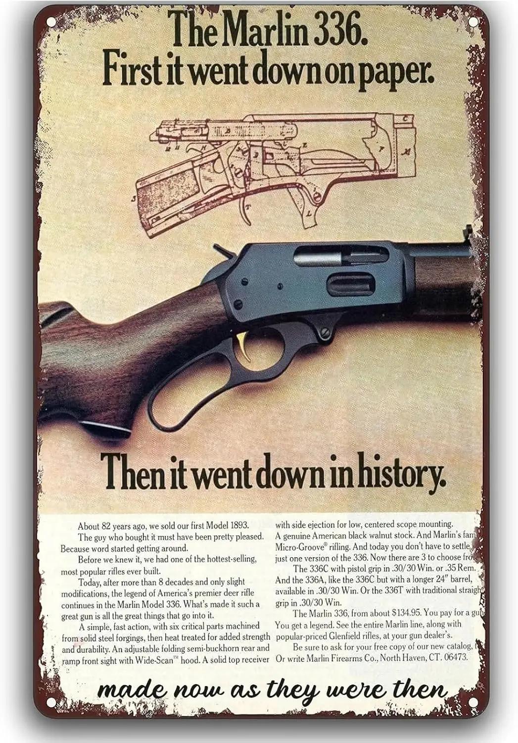 Military Gun Vintage Metal Signs, First It Went Down On Paper Military Poster Art Hunting Retro Wall Decor for Home Gate Ga sign