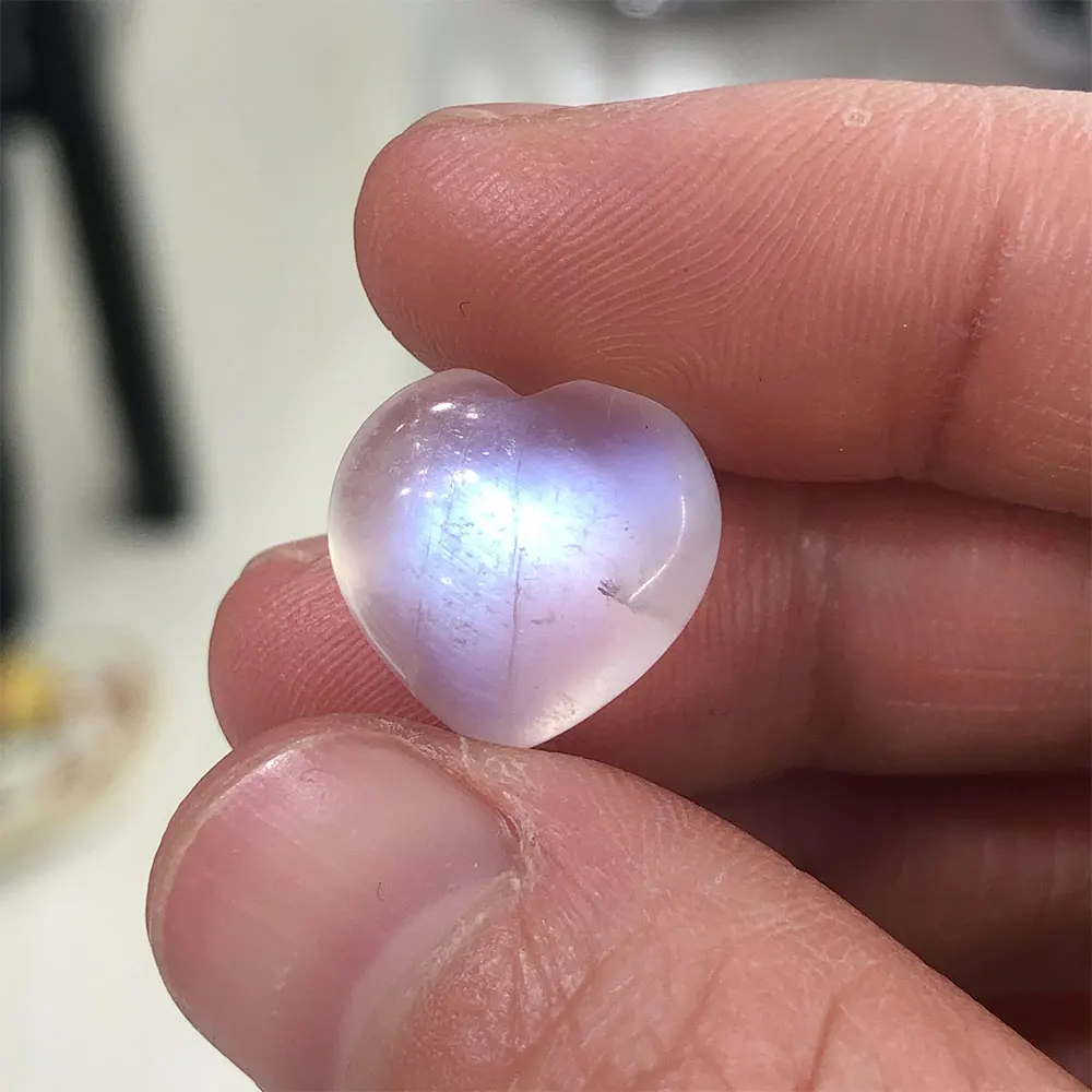 Natural Moonstone Stone Heart Crystals Gemstone Healing Jewelry Making DIY for Bracelet Pendant Crystal Blue Moonstone Gift