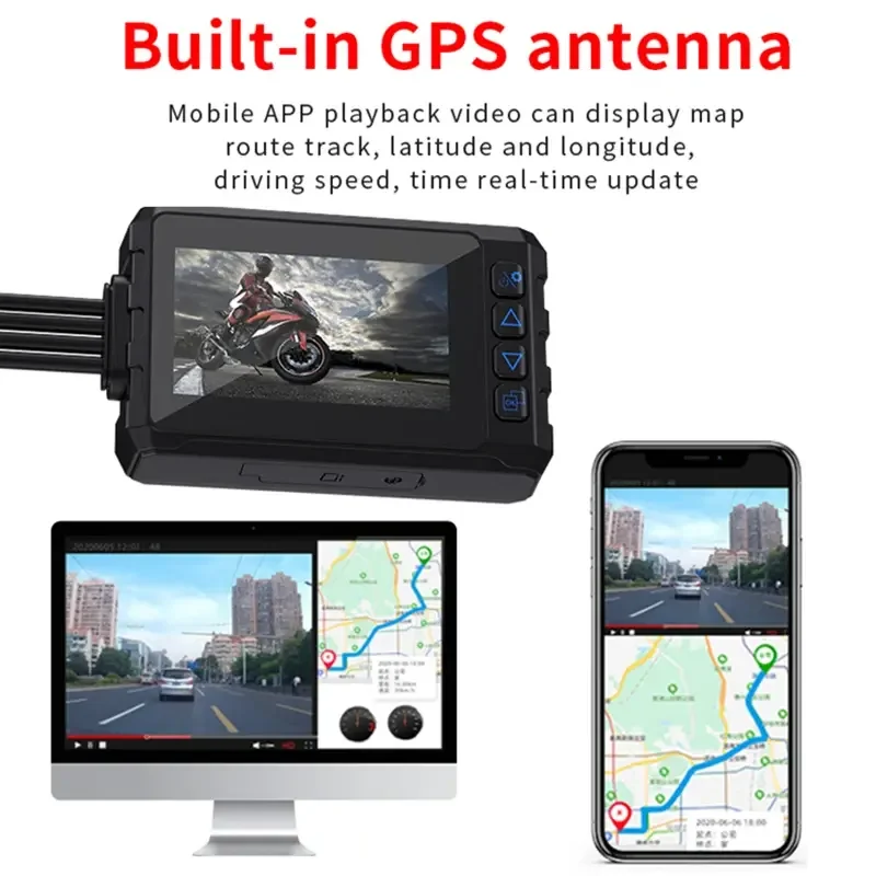 3 인치 듀얼 1080P 방수 오토바이 DVR GPS 대시 캠 WiFi 전면 및 후면 렌즈 블랙 박스 비디오 레코더 새로운 조건