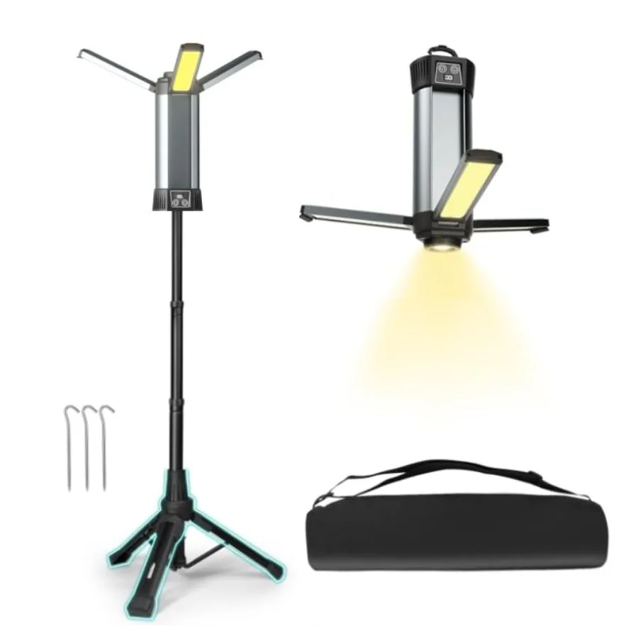 

Rechargeable LED work light for garage, fishing, outdoor use; aluminum alloy body; black; 2000 lumens, foldable, 44.6-inch heig