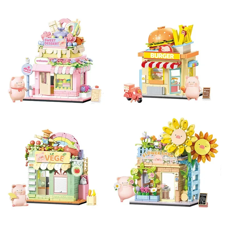 

SEMBO City Streetscape Assemblage Building Blocks Dessert Burger Flower Shop Model Bricks Girls Toys Kids Birthday Holiday Gifts