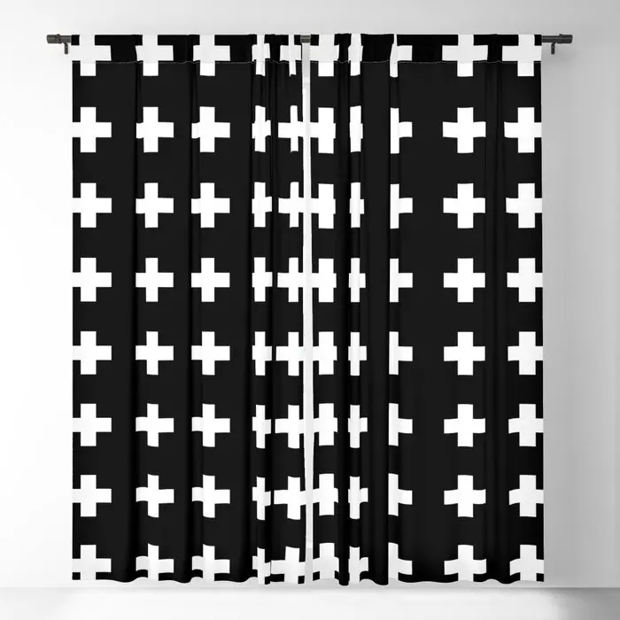 Swiss Cross Black Blackout Curtains 3D Print Window Curtains For Bedroom Living Room Decor Window Treatments