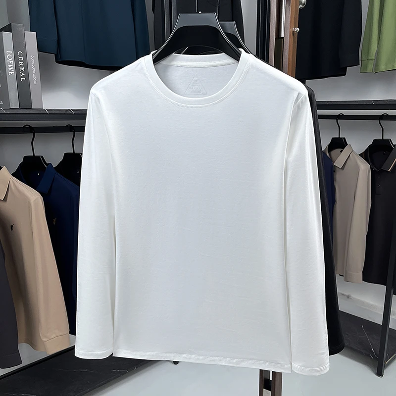 

2025 Autumn Men's Casual Round Neck Long Sleeve T-Shirt Sweatshirt Trendy Base Layer Cotton Tee Three- Ammonium Chloride Cotton