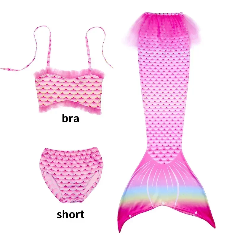 Girls Kids Children Little Mermaid Tail Costume Swimmable Bikini Bathing Swimsuit Sets with Flippers Party