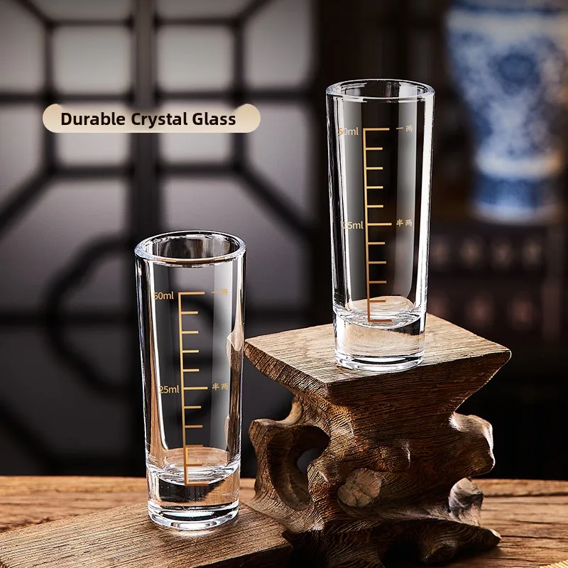 Luxury Home Use White Wine Cup Set Straight Bullet Cup Small Liquor Cup Scale Dividing Pouring Tools Glass Whiskey Cup Set