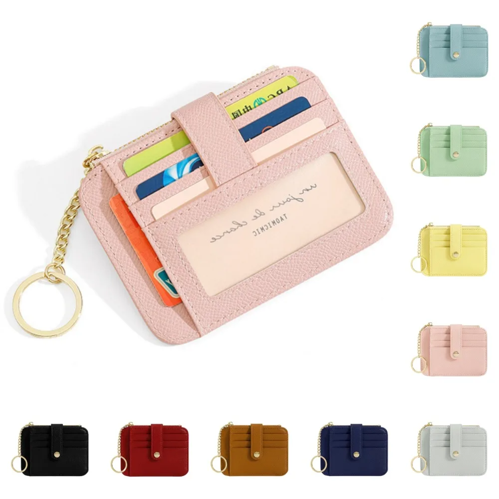 محفظة نقود بسيطة معلقة حقيبة للبطاقات قصيرة متعددة الوظائف جيب محفظة سحاب بو حامل بطاقة جلدية للجنسين #4