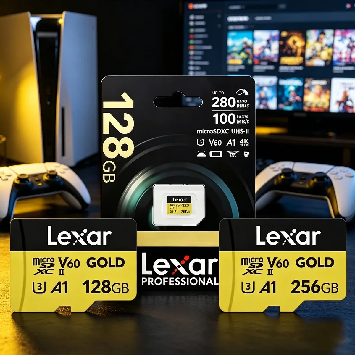 Original Lexar Professional GOLD microSDXC UHS-II Card V60 Memory Card 128GB 256GB 4K UHD video Max 280Mb/s Micro SD Flash Cards