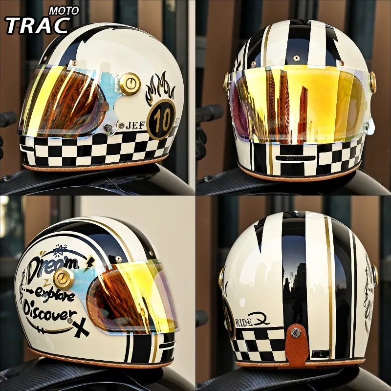 Vintage Full Face Motorcycle Helmet, Compact Small Shell Design for Men Women,  Season Motorbike Helmet for Autumn Winter Riding