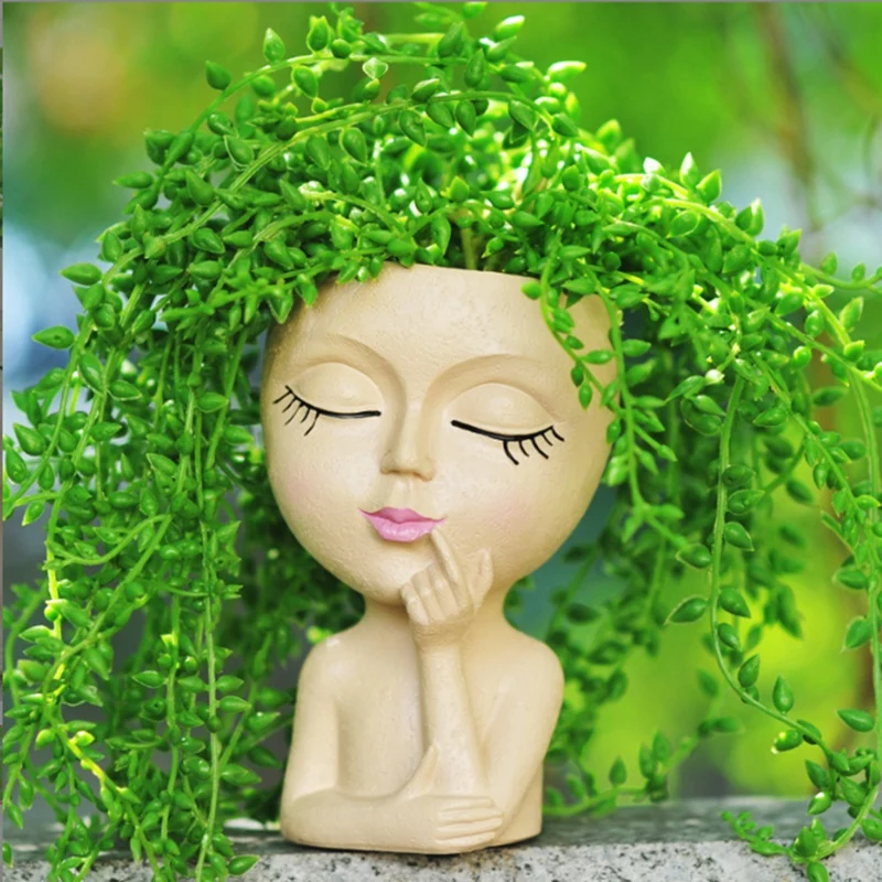 ABKO-Cute Head Flower Pot/Face Flower Pot, For Indoor Plants, Girl Face Flower Pot Cute Lady Head Flower Pot