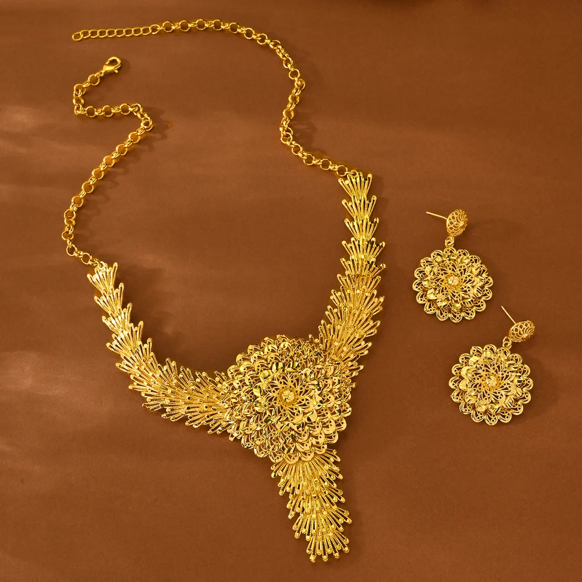9999 gold European fashion bridal set = Flower large set necklace and earrings set, manufacturer's stock wholesale available