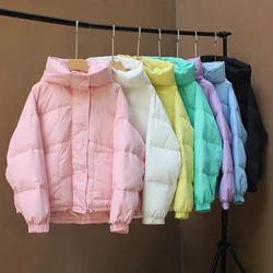 2022 Winter Puffer Jacket Women Hooded Pink Jackets Loose Casual Candy Color Coat Korean Fashion Puffer Outwear