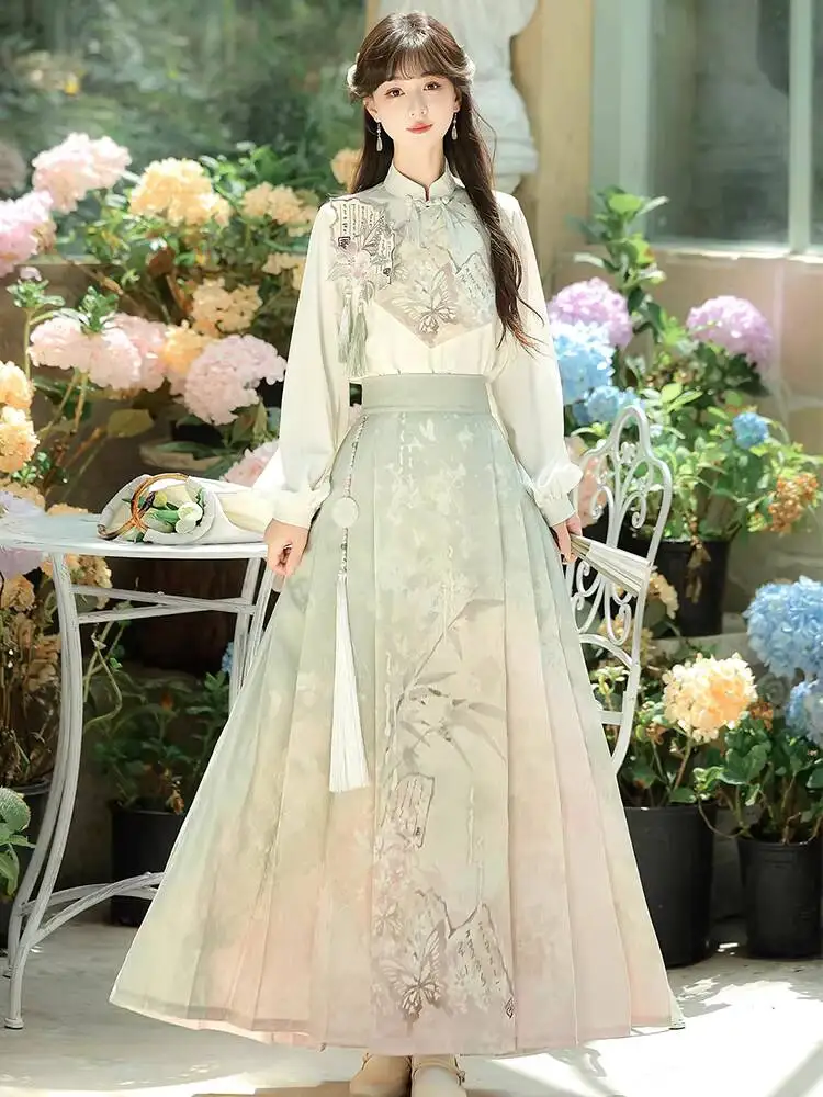 

New Chinese Style Hanfu Women National Air Improve Tops Horse-face Skirt Daily Fiesta Carnival Halloween Cos Cosplay