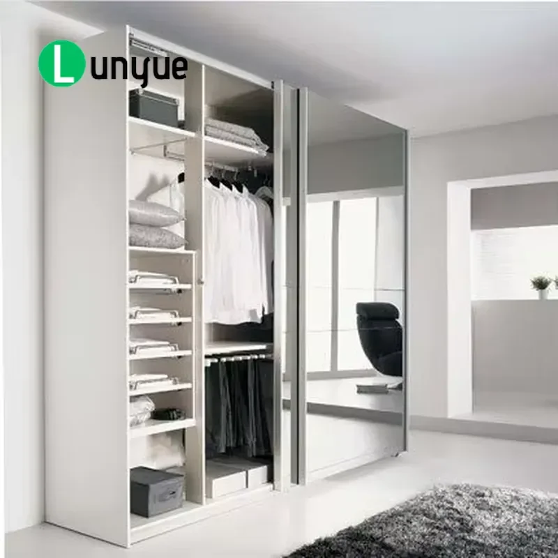 Custom Modern White Sliding Door Wardrobe with Mirror Residential Bedroom Furniture Space Saving Storage Solution for Home