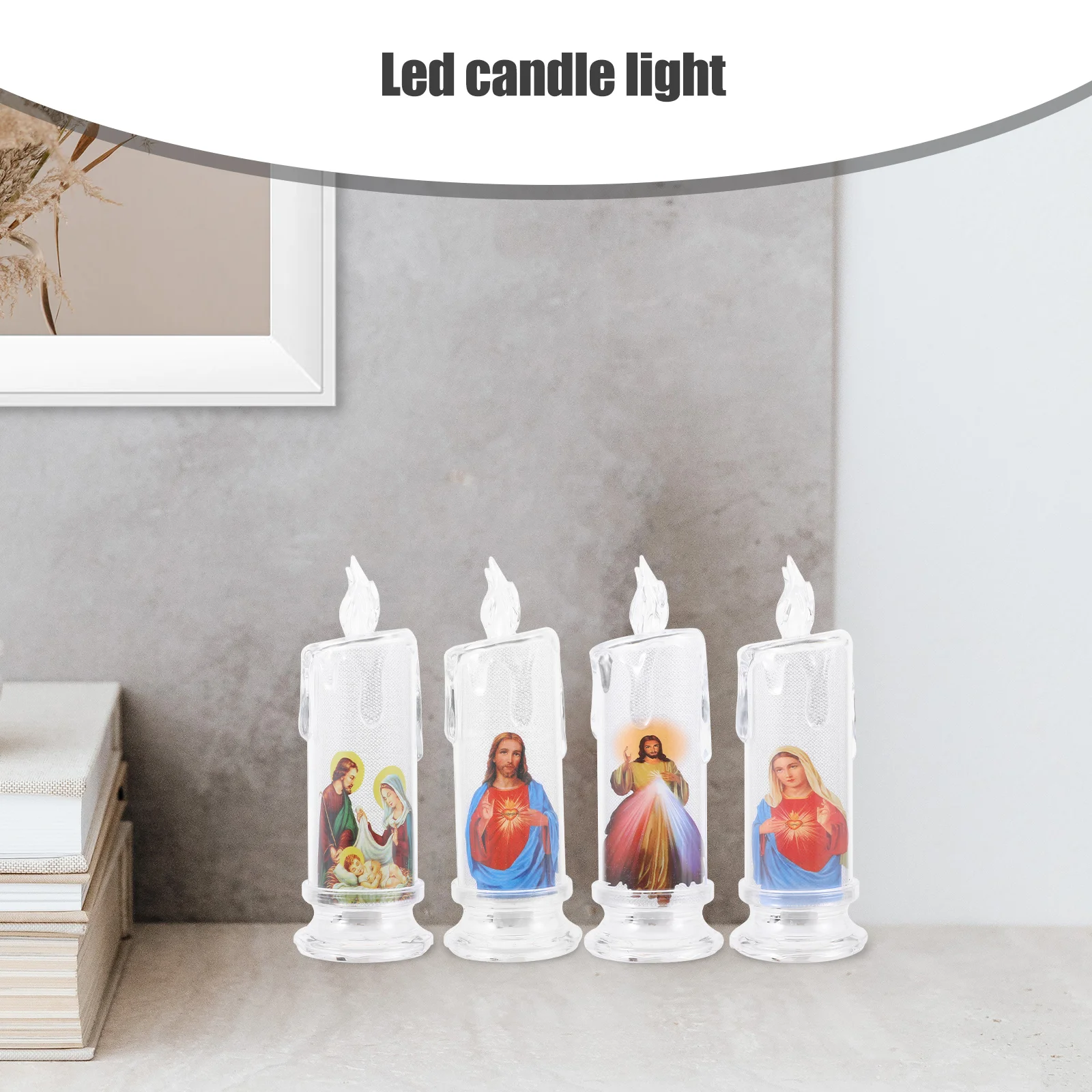 4 Pcs Taper Jesus Lantern Prayer Candles LED Outdoor Party Favor Religious Light Christmas Lamp