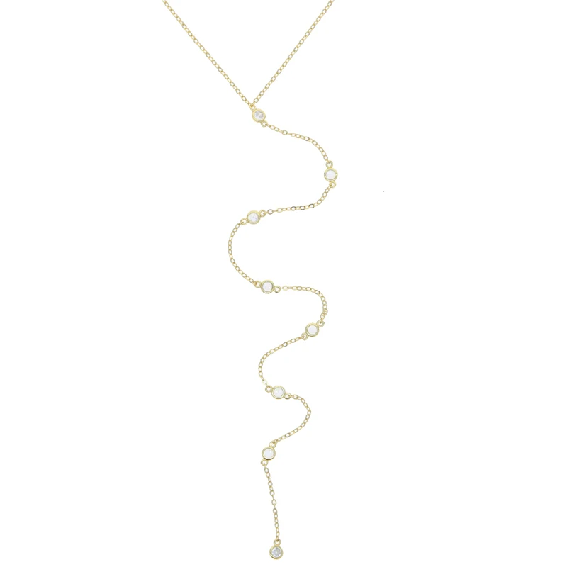 2026 New Arrived Cubic Zirconia Link Chain Long Drop Geometric CZ Setting Necklace for Women Fashion Y Lariat Sexy Jewelry