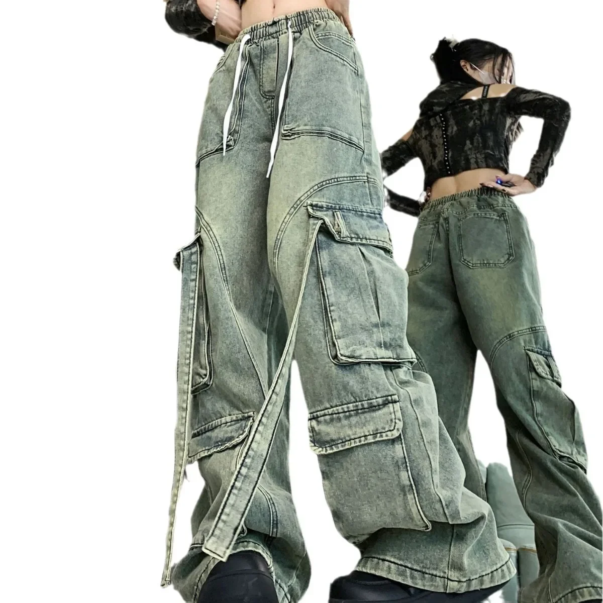 

Retro Jeans Old Washed Overalls Women's Loose Straight Wide-leg Trousers Jeans Woman Streetwear Women Women Clothing