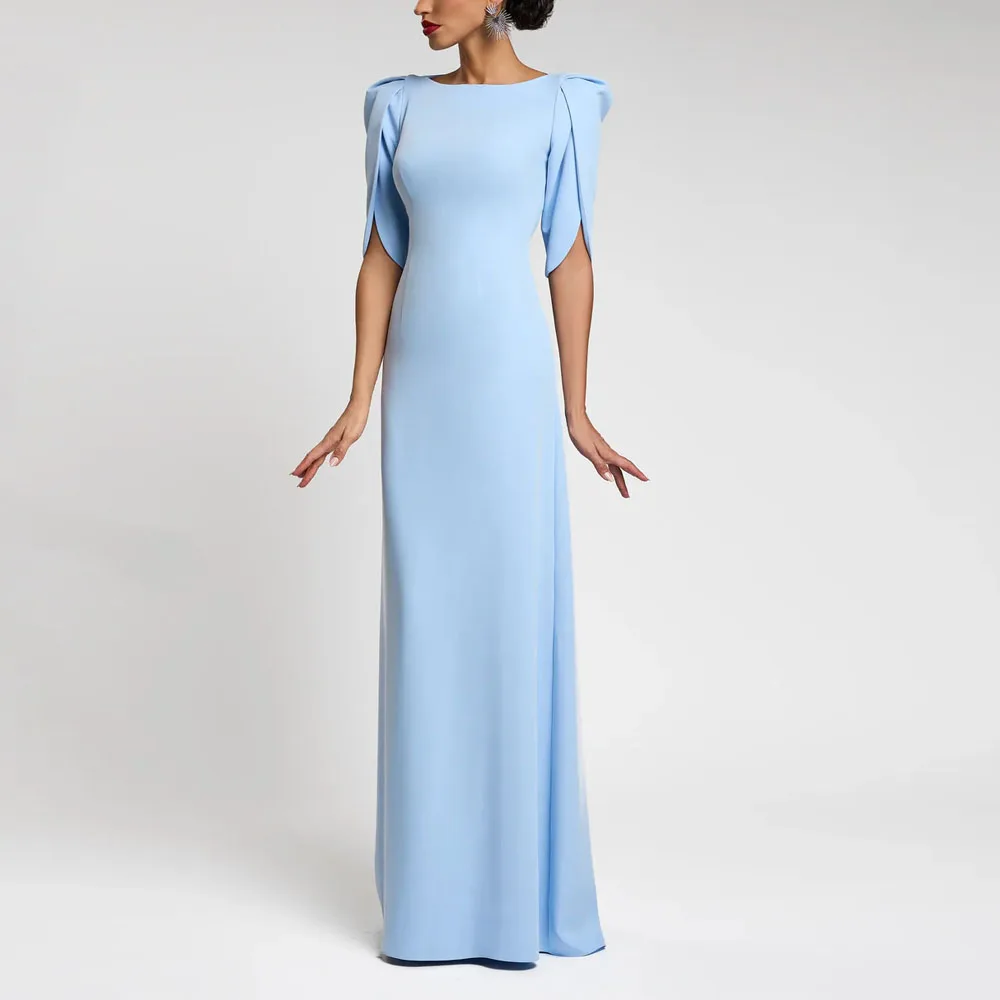 Maßgeschneiderte elegante gerade Abendkleider mit halbem Ärmel-Kristallgürtel, langes formelles Hochzeitsgastkleid, bodenlang