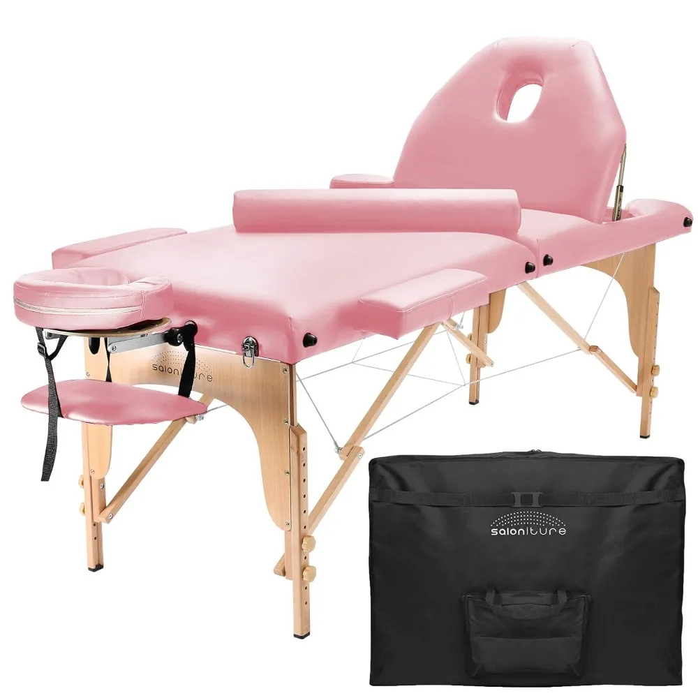 

Saloniture Professional Portable Massage Table with Backrest - Pink