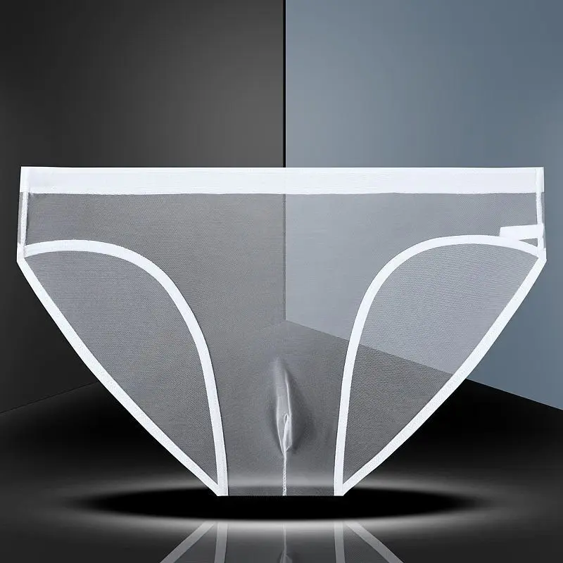 U convex Transparent Men\'s Mesh Underwear Ultra-thin Breathable Ice Silk Seamless Briefs Erotic Underpants men sexy under wear