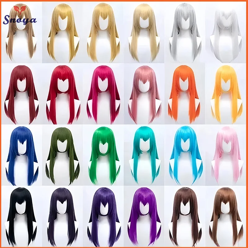 Snoya 60cm Synthetic Long Straight Cosplay Wig with Bangs Heat Resistant Hair Anime Pink Blonde Red Blue Purple Women Wig