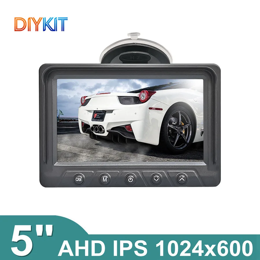 DIYKIT 5 Inch AHD IPS Car Rear View Monitor Digital Screen Display Support VCD DVD GPS Camera with 2 Video Inputs