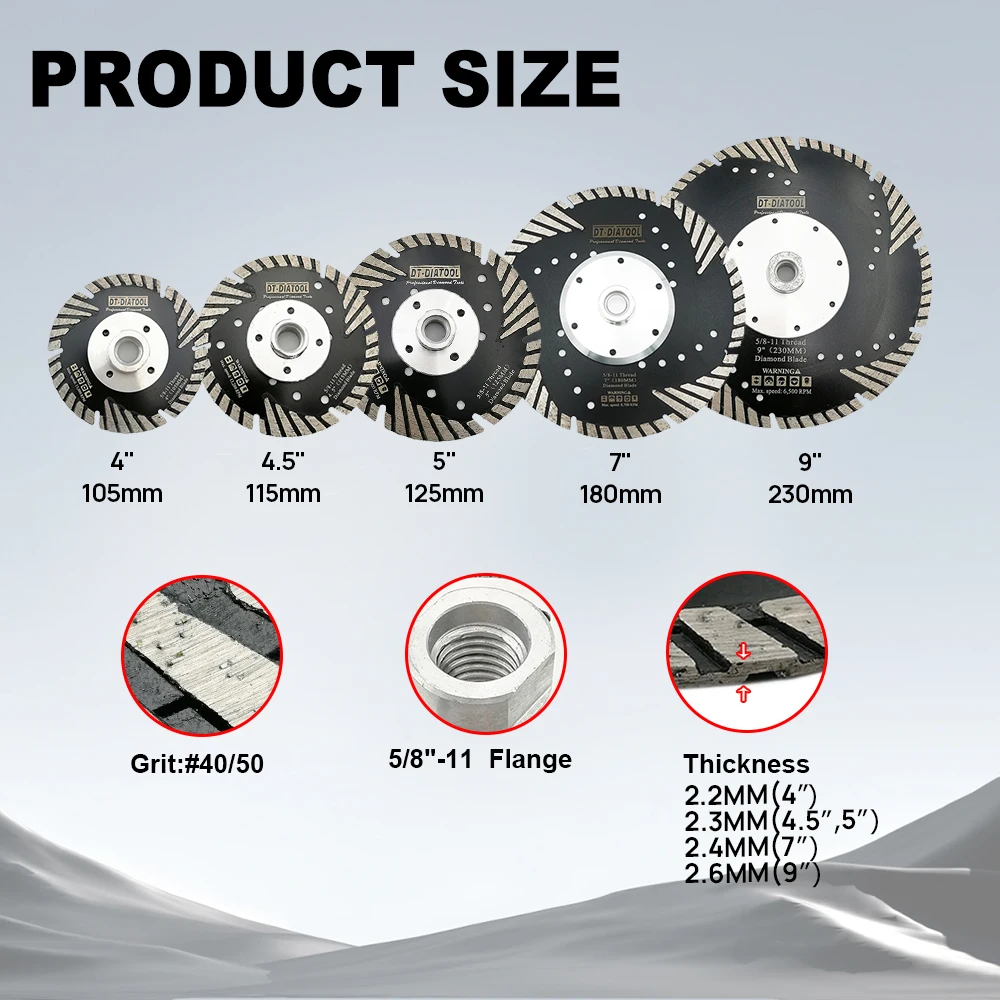 DT-DIATOOL 105/115/125mm Diamond Cutting Disc Wheel Protection Teeth Saw Blade for Granite Marble M14  5/8-11 thread Saw Blade