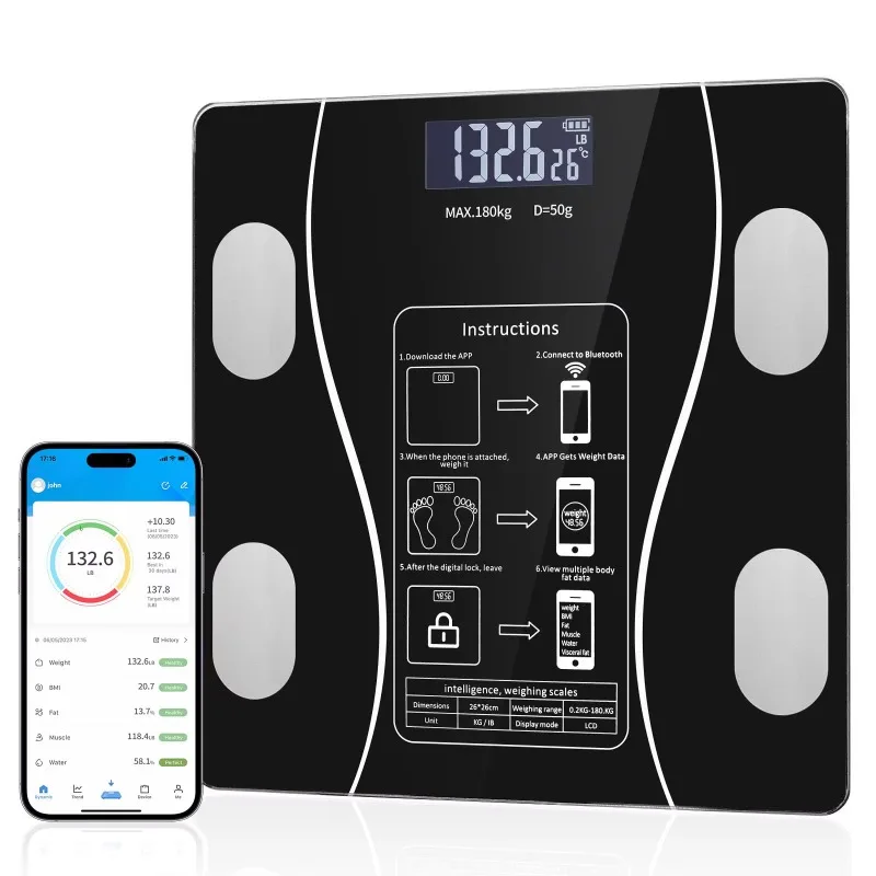 

Electronic Track App Composition Monitor Measuring Weight Analysis Smart Wireless BMI Blue Tooth Digital Body Health Fat Scale