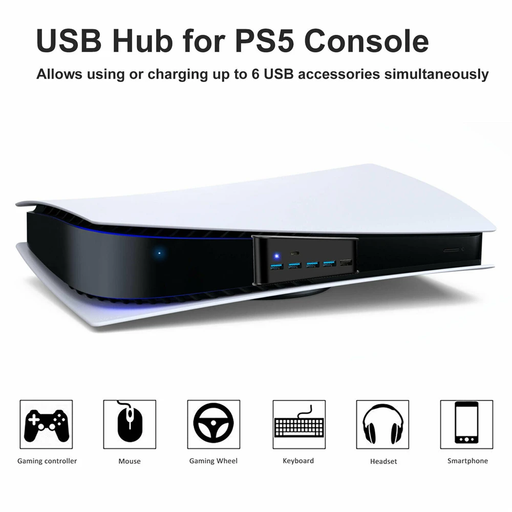 USB Hub For Sony PS5 /PS4 Pro Console 5-Ports Extend USB Hub Adapter High Speed Splitter