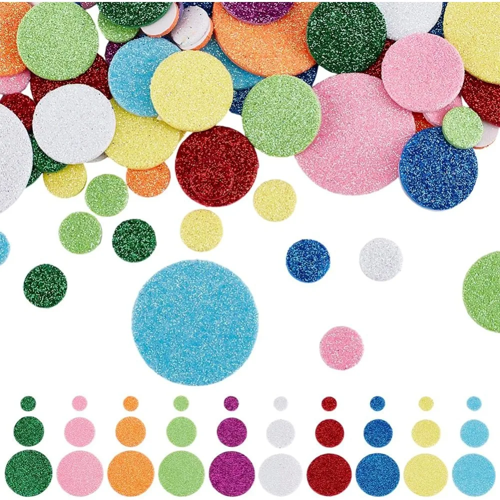EVA Plastic Self-Adhesive Foam Stickers with Glitter Powder for Party Decorative Presents Flat Round Mixed Color 10~30x2mm