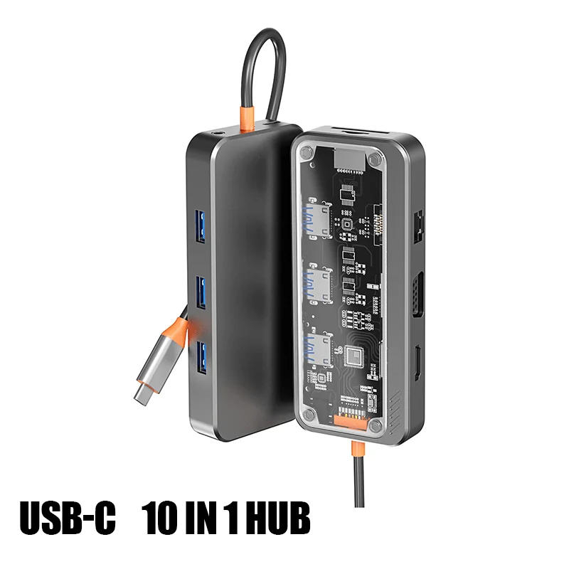 USB-C-Hub, Typ-C-auf-HDMI-Adapter, RJ45, SD-/TF-Kartenleser, HUB, 100 W PD-Schnellladefunktion für MacBook-Laptops, USB-C-Hub. – Detail 1