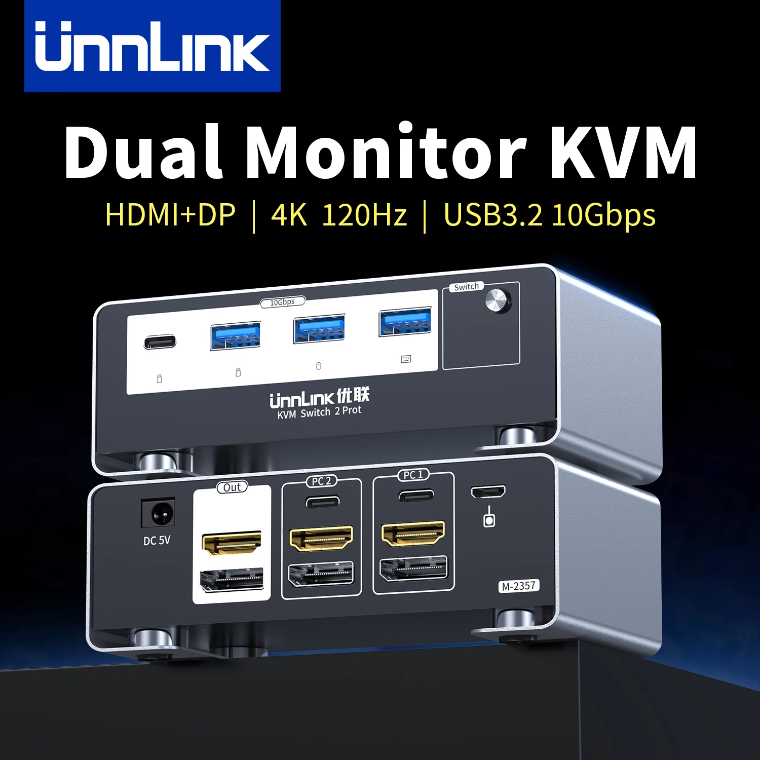 Unnlink 4K 120Hz HDMI + DP Dual Monitor KVM Switch 2 Monitor 2 Computer 8K 60Hz with USB 3.0 for Win/Mac PC Share Mouse Keyboard