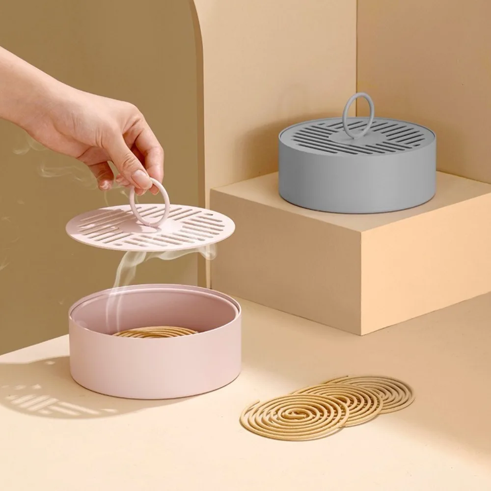 

Rustproof Mosquito Coil Holder Round Heat Resistant Mosquito Incense Plate with Lid with Handle Spiral Holder Camping