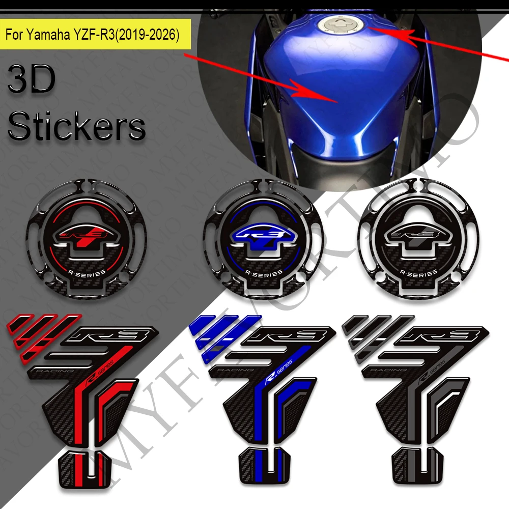 

For YZF-R3 YZFR3 YZF R3 Motorcycle Tank Pad TankPad Cap Grips Gas Fuel Kit Knee Stickers Decals Protection 2017 - 2026