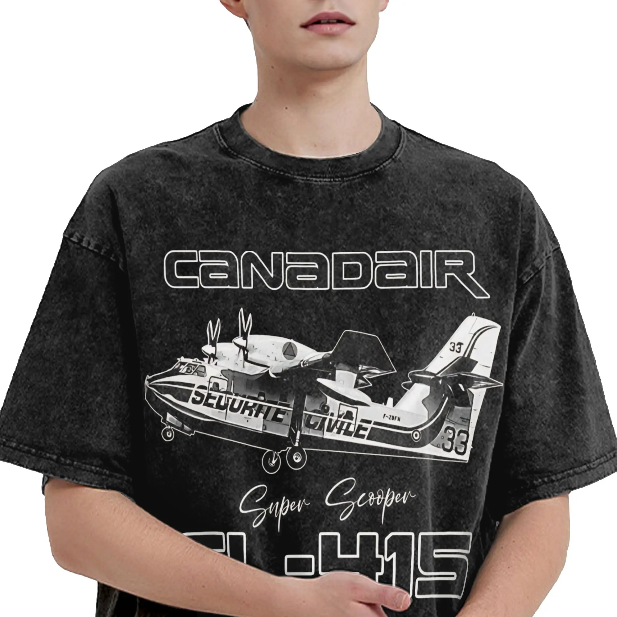 Canadair cl-415 Super Scooper firebomber Aircraft  Washed T Shirt Streetwear Hip Hop Novelty T-Shirt  Tees Tops Men Women