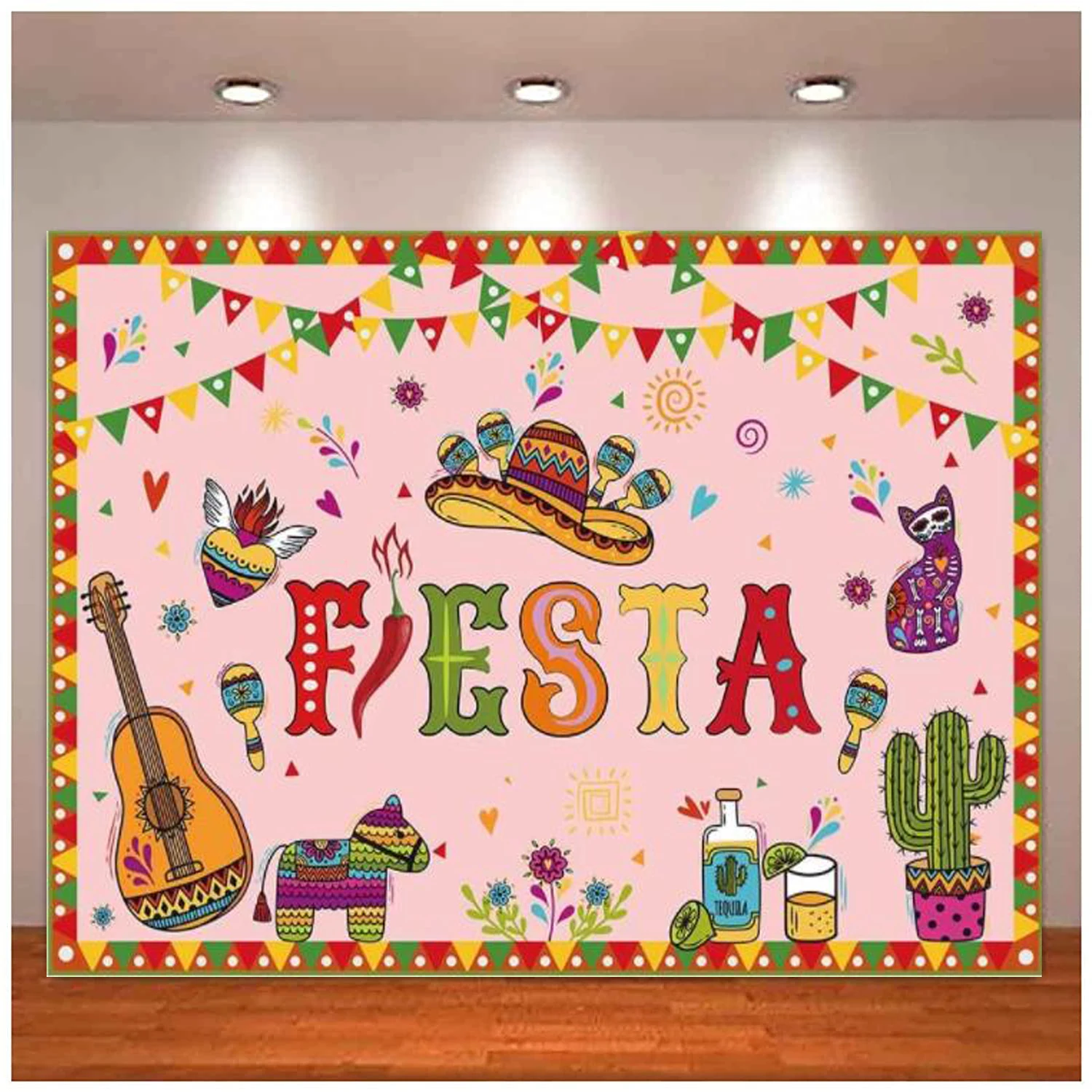 

Mexican Fiesta Party Photography Backdrop Cinco De Mayo Carnival Background Flowers Dress Up Festival Birthday Cake Table Decor