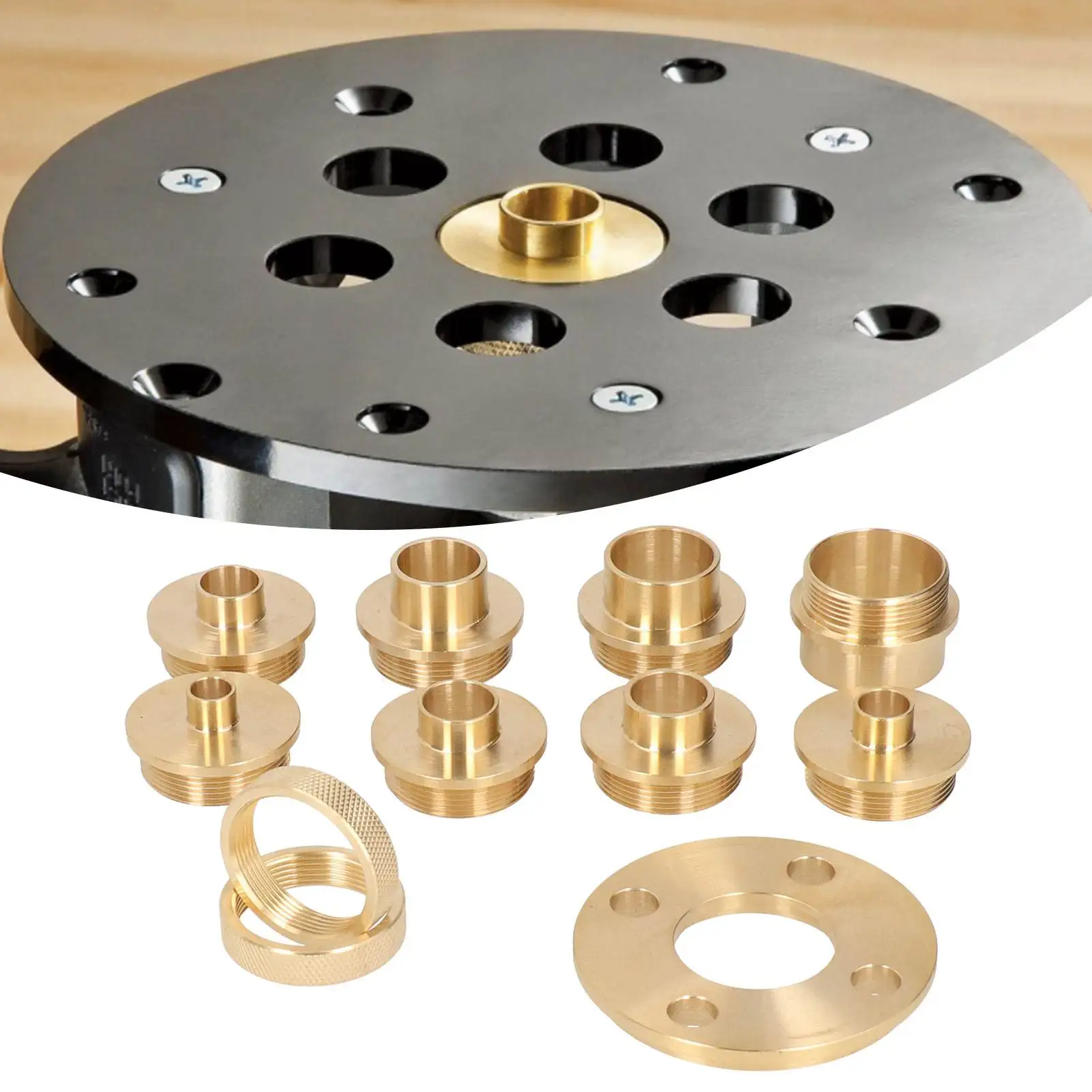 Brass Template Guia Kit com porca de bloqueio, Guias Router, Acessório Adaptador, 11pcs por conjunto