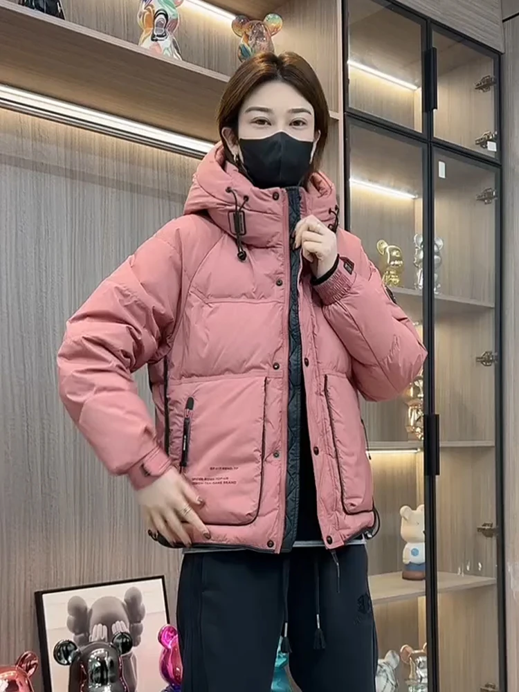 

Мужская зимняя теплая куртка на пуху Jaet 2025 года, модная свободная теплая молодежная универсальная верхняя одежда с капюшоном белого цвета, повседневная верхняя одежда на молнии...