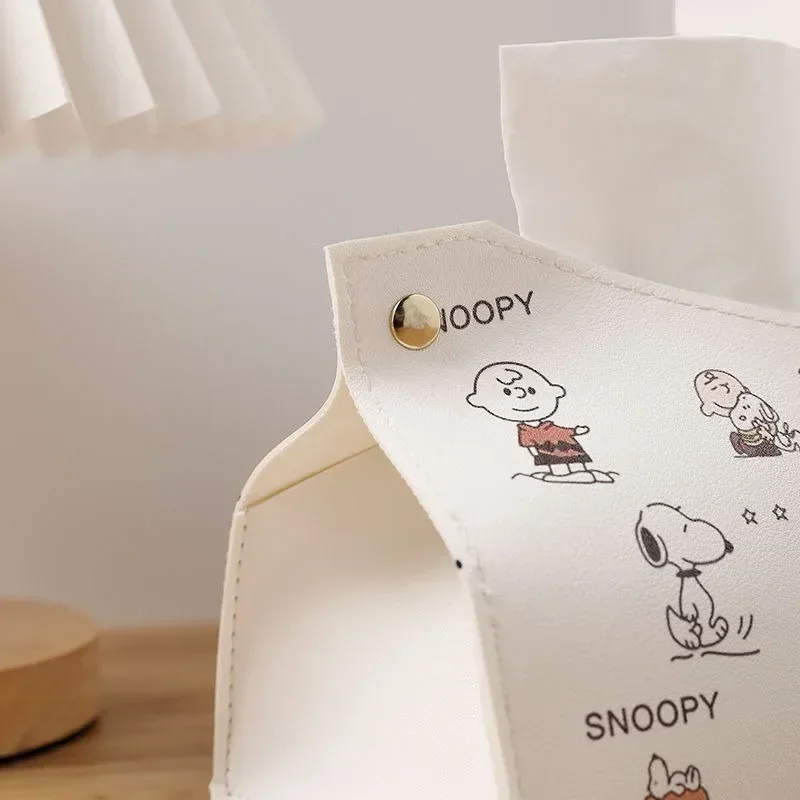 Snoopy caixa de tecido de carro criativo guardanapo suporte de tecido caso couro à prova dwaterproof água desktop casa sala estar cozinhas acessórios presentes