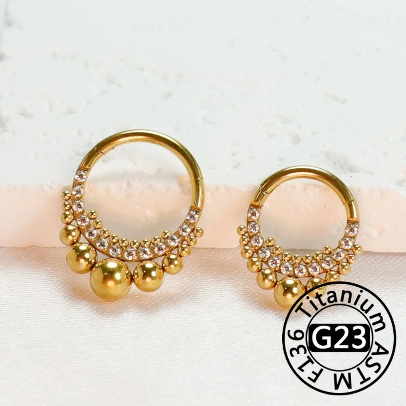 2/5pcs F136 Titanium Piercings Tragus 16G Zircon flower nose ring Cartilage Septum Clicker Hinged Segment Earrings Body Jewelry