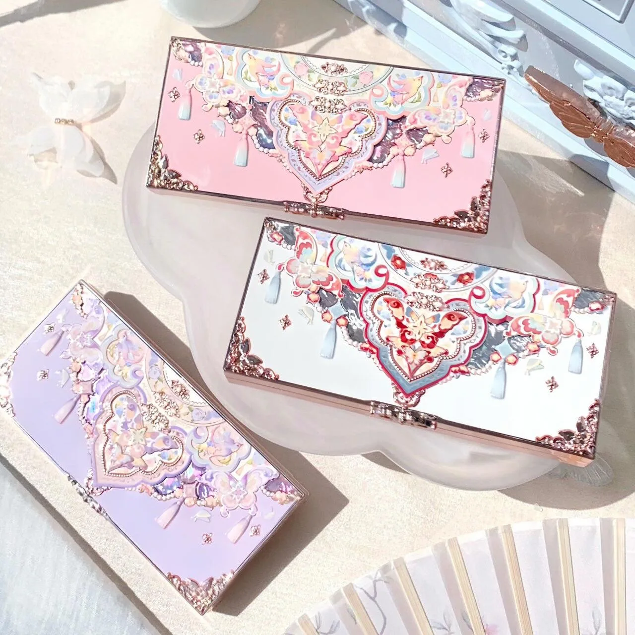 Flowerknows Strawberry Rococo Eyeshadow Pressed Glitter 5 Color High Pigment Eye Shadow Shimmer Matte Finish Natural Cosmetic