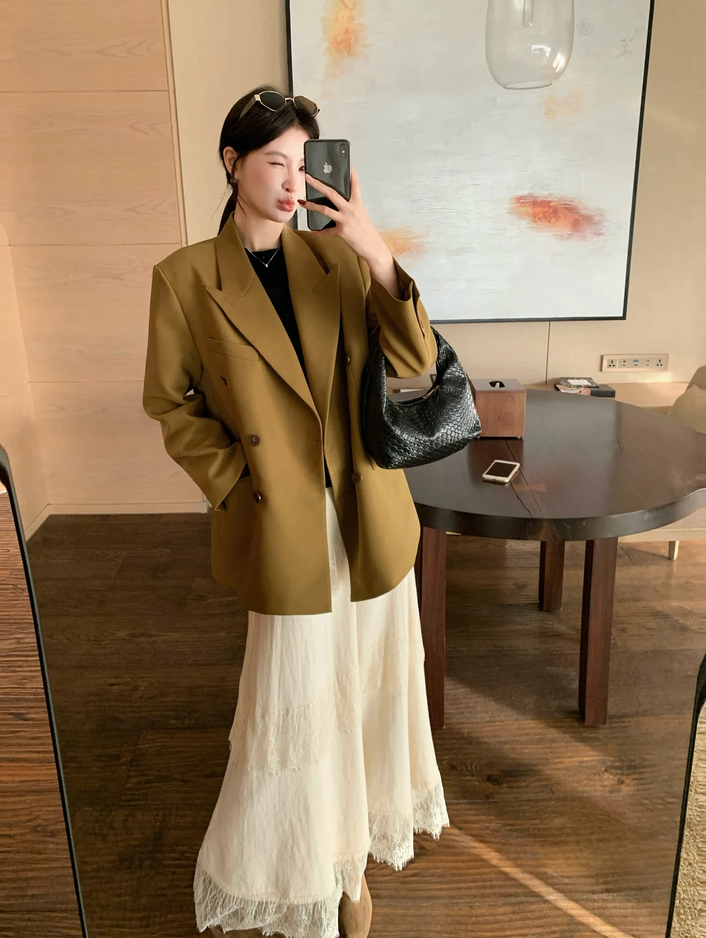 Traje Retro WTT para Mujer, Chaqueta Casual de Manga Larga con Cuello Solapa, Prenda Exterior de Fibra de Poliéster, Ideal para el Trabajo