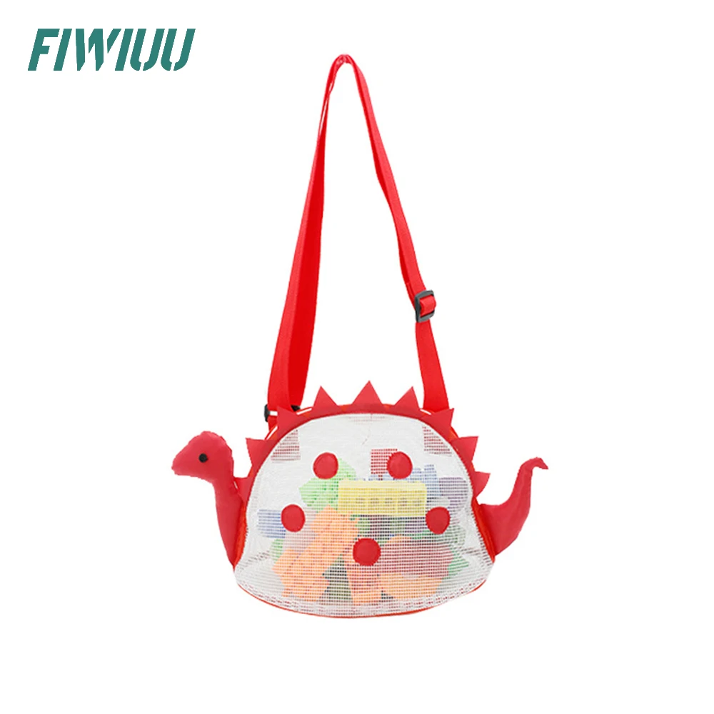 Fiwiuu Summer Children Mesh Beach Crossbody Bag Patchwork Dinosaur Shell Bag Mini Pouch Boy Girls Satchel