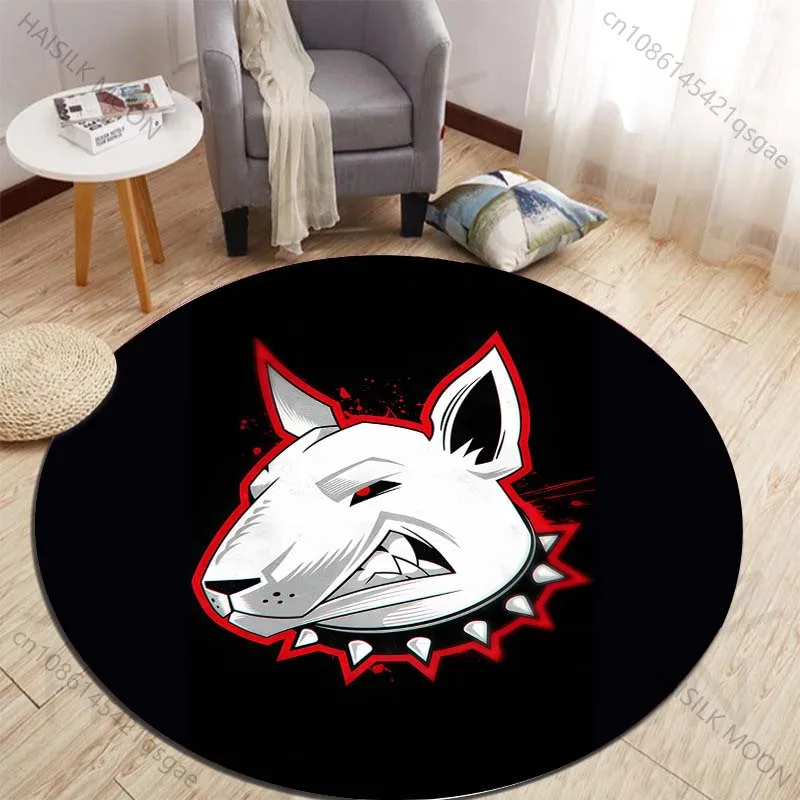 Fierce White Dog Cartoon Avatar with Red Outline Printed round carpet living room sofa table large pet mat soft round carpet
