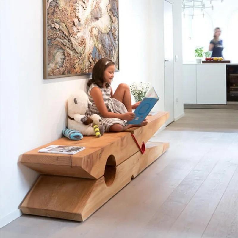 Nordic personality creative solid wood bench bed and breakfast log clip bench TV cabinet home shoe changing stool
