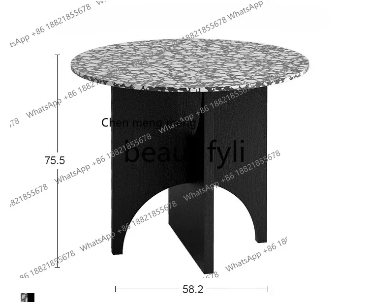 Terrazzo table living room household solid wood dining table small apartment round eating table simple2936
